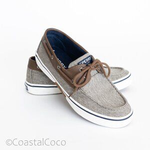 Sperry Halyard 2-Eye 9.5 Boat Shoe Canvas Tan Brown Casual Resortwear Sneaker